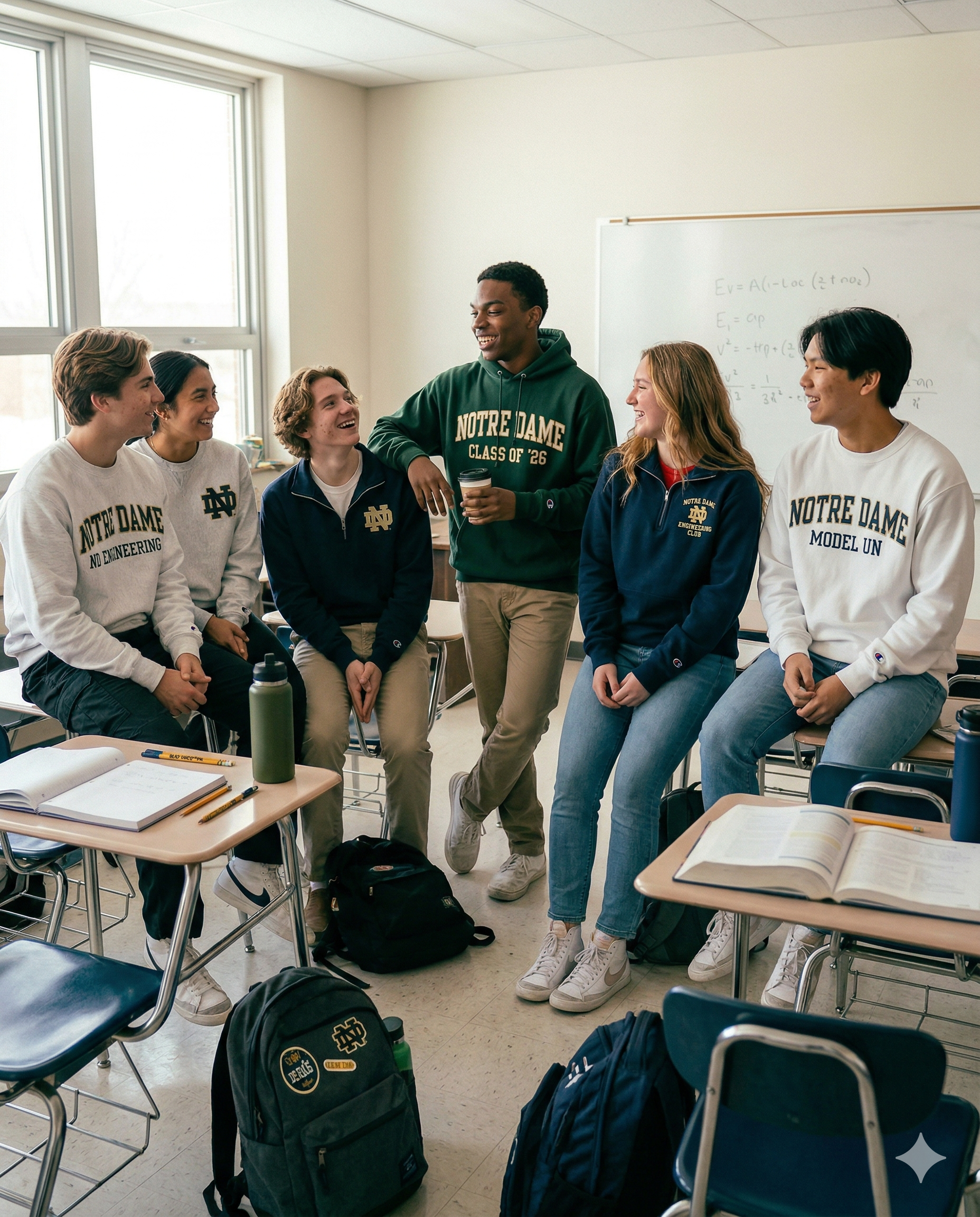Students in classroom wearing custom grad gear